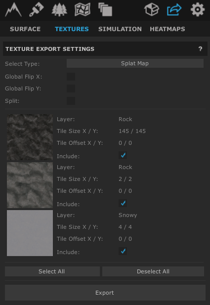 World Creator 2 export settings for the texture.