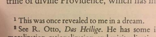 A reference footnote from a book that says “This was once revealed to me in a dream.